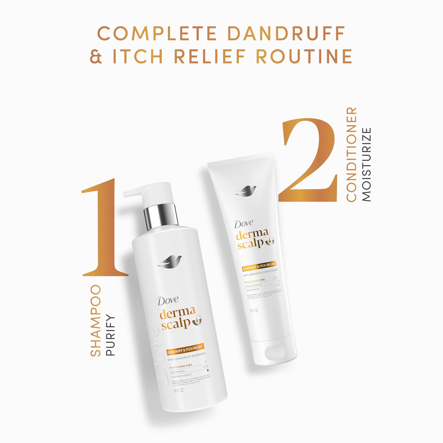 Dove Derma Scalp Dandruff & Itch Relief Shampoo 1 ct with Pyrithione Zinc, Niacinamide and Coconut Essence for Flaky, Itchy Scalp Relief 16 Fl oz