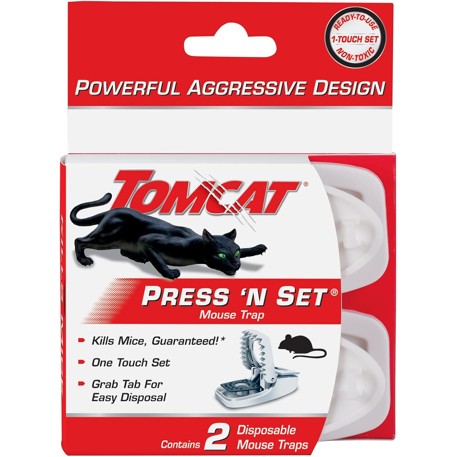 Tomcat Press 'N Set Mouse Trap, 4-Pack (8 Traps) | Plastic Spring-Loaded Mouse Killer With Grab Tab, 4 Packages Each With 2 Traps