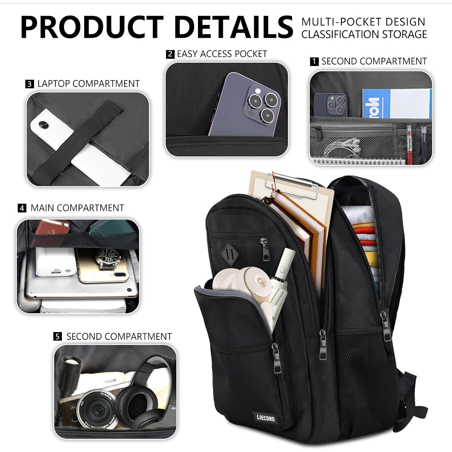 Black Backpack For Men, School Backpack For Boy Teens | 15.6 Inch Laptop Back Pack With Reinforced Straps