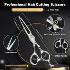 Professional Hair Cutting Scissors Shears Kit, 440C 7 Inch Barber Haircut Scissors Set (Hair Beard Trimming Haircutting Thinning Shears) For Hairdressing Stylist Hairdresser Salon Home