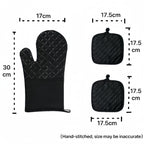 Oven Mitts and Pan Racks 4-Piece Set, Extended Kitchen Oven Mitts and Pan Racks, Heat Resistant 500 °F, Silicone Non-Slip Surface for Baking and Cooking (Black)
