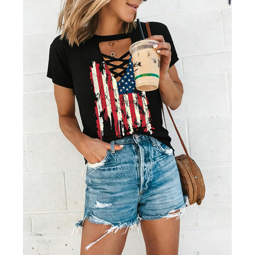 Retro Western Cowboy Shirt for Women's V-Neck Graphic Shirt Country Concert T-Shirt Summer Short-Sleeved Tees Tops Black4