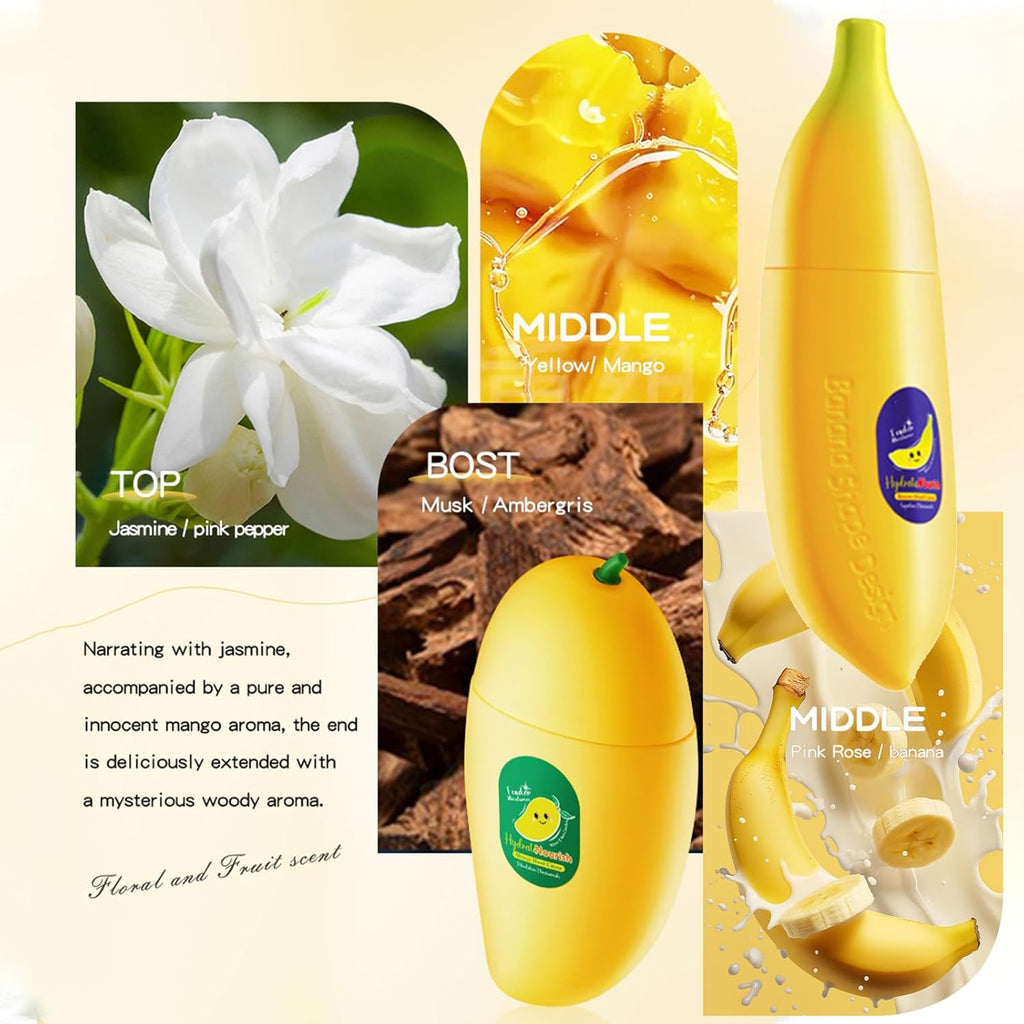 Charm Kiss 2Pcs Hand Cream for Dry Cracked Hands, Banana And Mango Hand Cream Gifts Set for Women,Fruit Hand Lotion, Lightweight & Hydrating Hand Lotion Moisturizer (Mango, Banana)