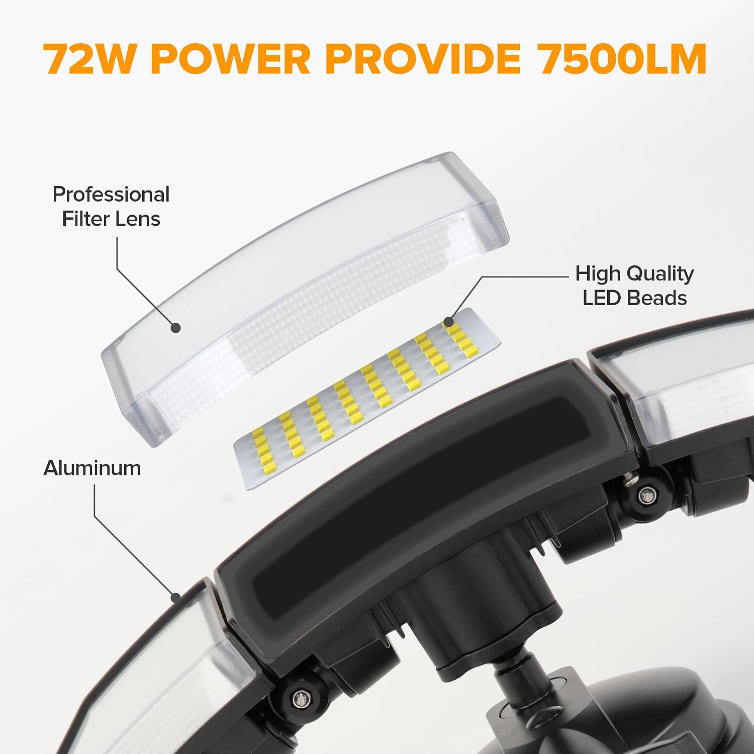 Lutec 72W 7500Lm Led Security Lights Motion Sensor Light Outdoor, 5000K Daylight, Ip65 Waterproof, Dusk To Dawn, 3-Head Motion Detected Flood Light For Garage, Yard, Porch(Black)