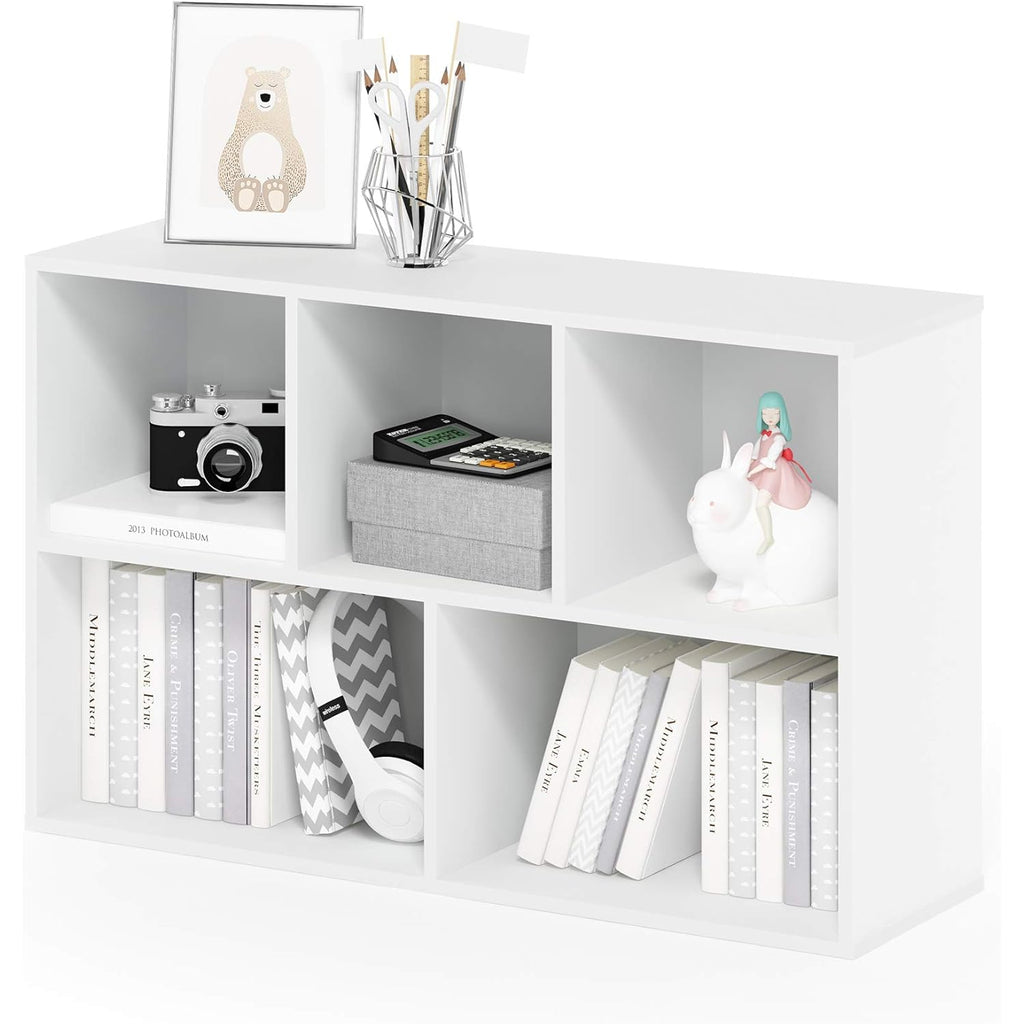 Furinno LUDER Book Shelf, 5-Cube Bookshelf, Reversible Bookcase, 9.4 x 19.5 x 31.5, Easy Assembly, for Living Room, Bedroom, Home Office, White