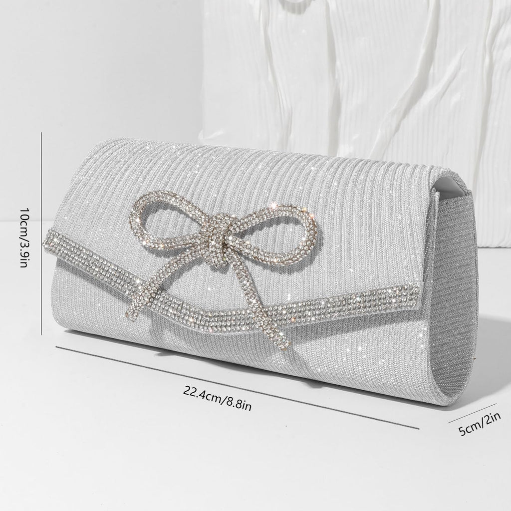 Trisapu Bow Evening Bag Sparkly Clutch Purses for Women Wedding Glitter Rhinestone Party Prom Purse Dressy Clutch Bags | Bow, Sparkly, Wedding, Glitter, Rhinestone, Party