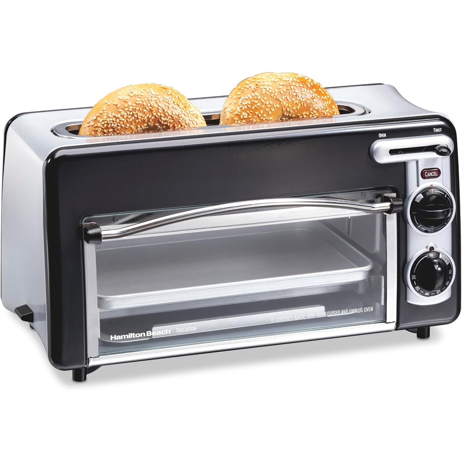 Hamilton Beach 2-In-1 Countertop Toaster Oven & Long Slot 2 Slice Toaster | Versatile Toasting & Baking | Auto Shut Off | Shade Selector & Temperature Control |Compact Retro Design | Black | 22725