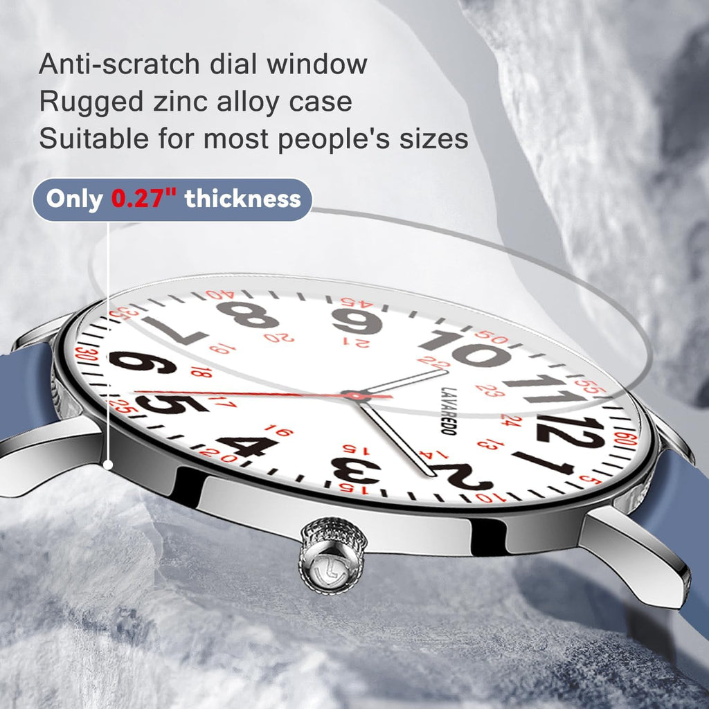 Nurse Watch For Nurses Doctors Women Men,Waterproof Analog Watches With Luminous Dial And Japanese Quartz Movement,Easy To Read Military Time Watch With Second Hand, 12/24 Hours,Silicone Band