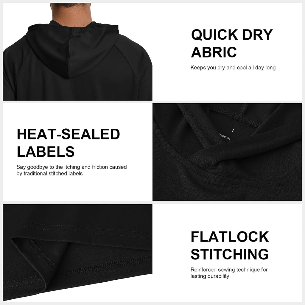Hovsiyla Mens Athletic Dry Fit Hoodie Shirts Workout Casual Sun Protection Hiking Sweatershirt Short Sleeve Sports Gym Tops