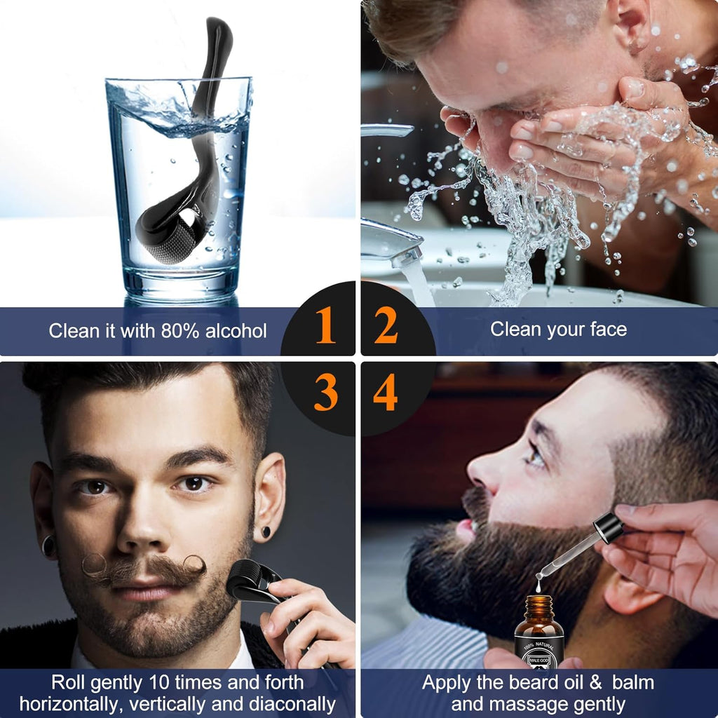 MALE GOD Beard Kit, Beard Growth Kit w/Natural Ingredients Beard Oil & Balm & Comb, Beard Growth Oil w/4X Thickening Biotin, Chrismtas | Anniversary | Birthday Gifts for Men Him Husband Boyfriend, Dad