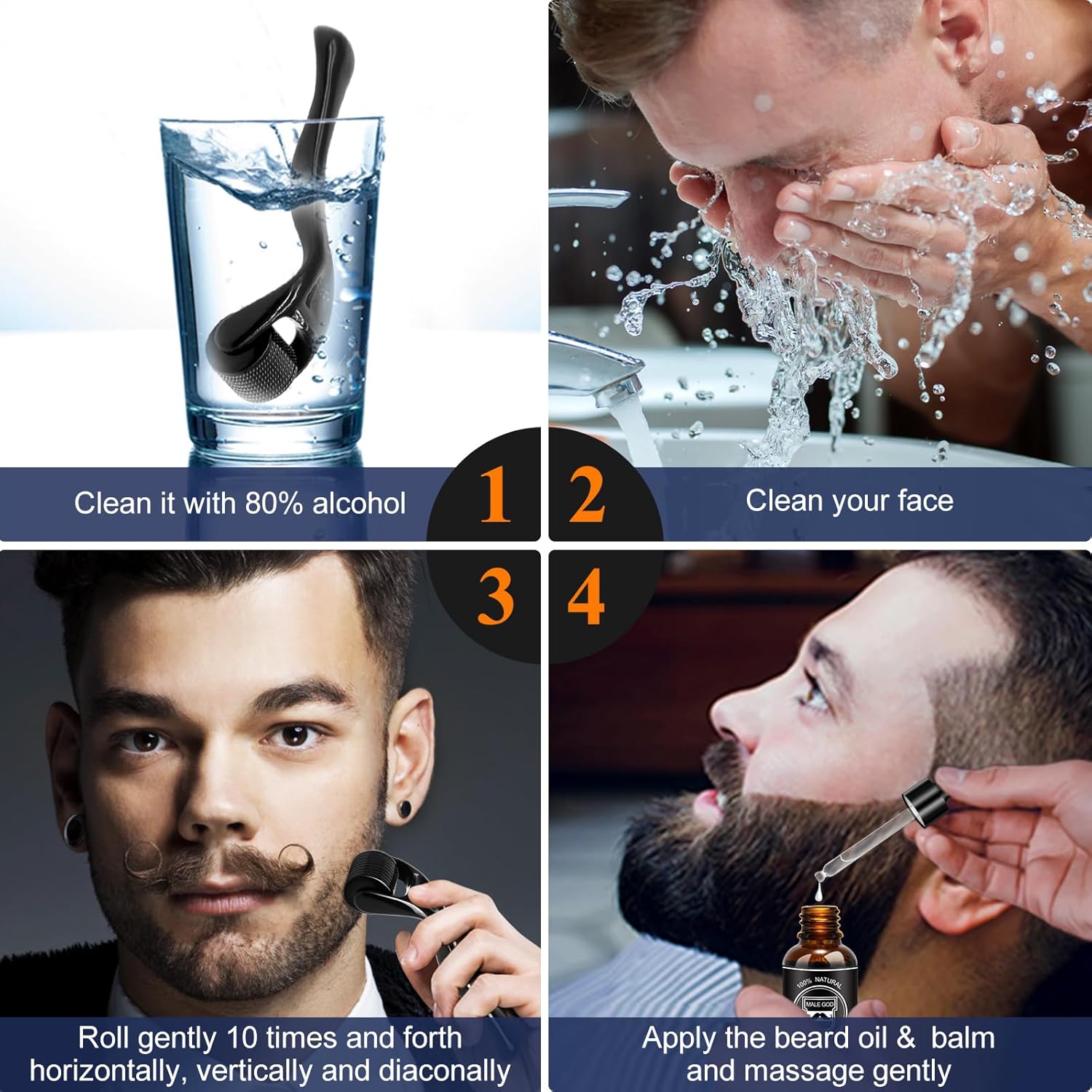 MALE GOD Beard Kit, Beard Growth Kit w/Natural Ingredients Beard Oil & Balm & Comb, Beard Growth Oil w/4X Thickening Biotin, Chrismtas | Anniversary | Birthday Gifts for Men Him Husband Boyfriend, Dad