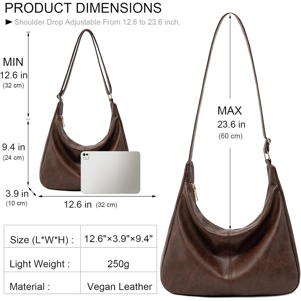 Hobo Bags for Women Foldable Vegan Leather Shoulder Handbag Slouchy Tote Crossbody Purses