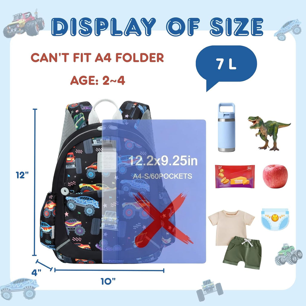 Toddler Backpack For Boys Girls 2-4, 12" H Kids Backpacks For Kindergarten Preschool, Small Bookbag For Daycare Travel (Black, 12''- Not Fit A4 Folder)