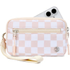 BOSTANTEN Wristlet Wallets for Women RFID Checkered Wallet with ID Window Nylon Wristlet Purse with 3 Zippers