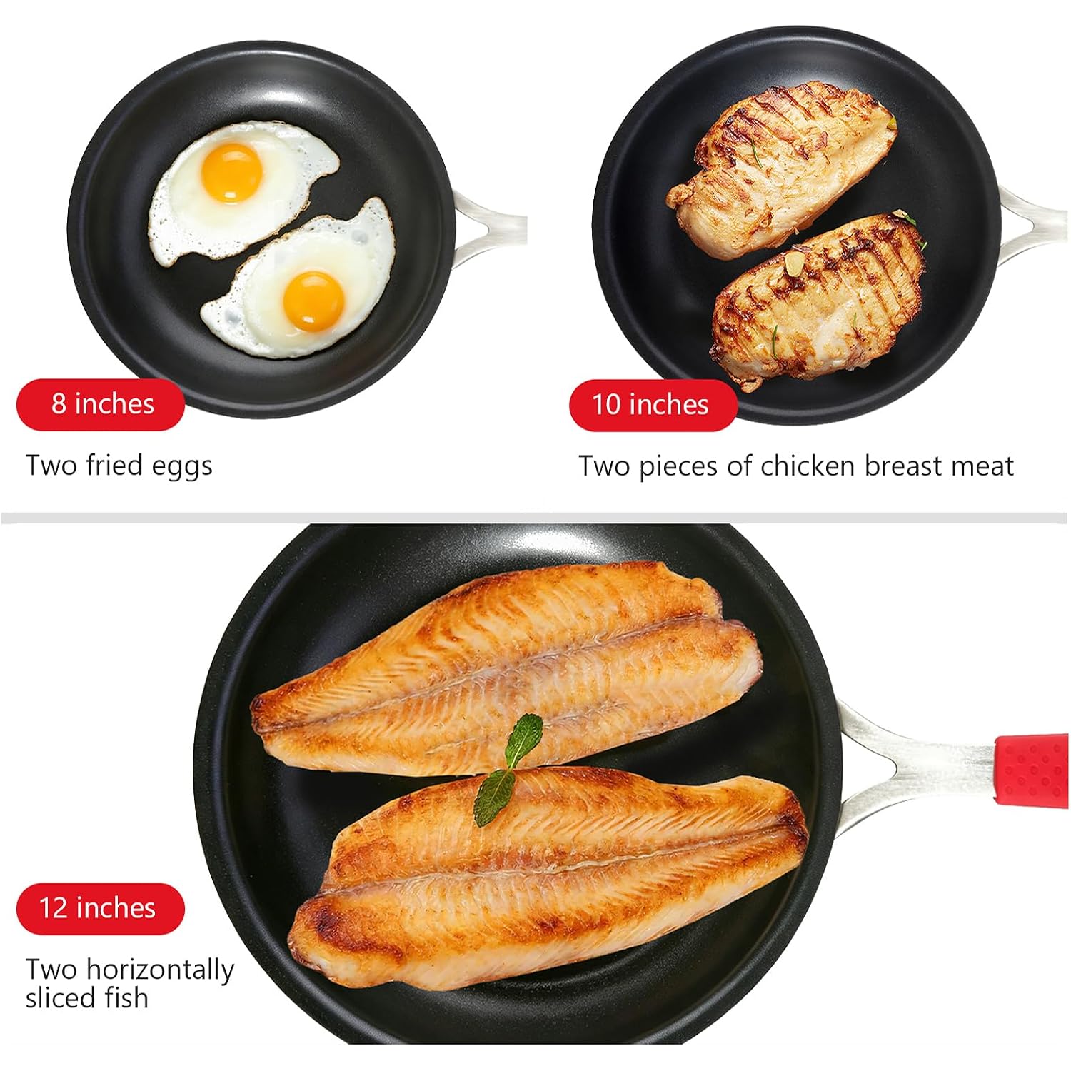 10 Inch Nonstick Frying Pan, Tri-Ply Clad Stainless Steel Skillet With Reinforced Coating, Detachable Handle With Sleeve, Dishwasher & Oven Safe, Induction Compatible, Pfoa-Free Fajita Pans
