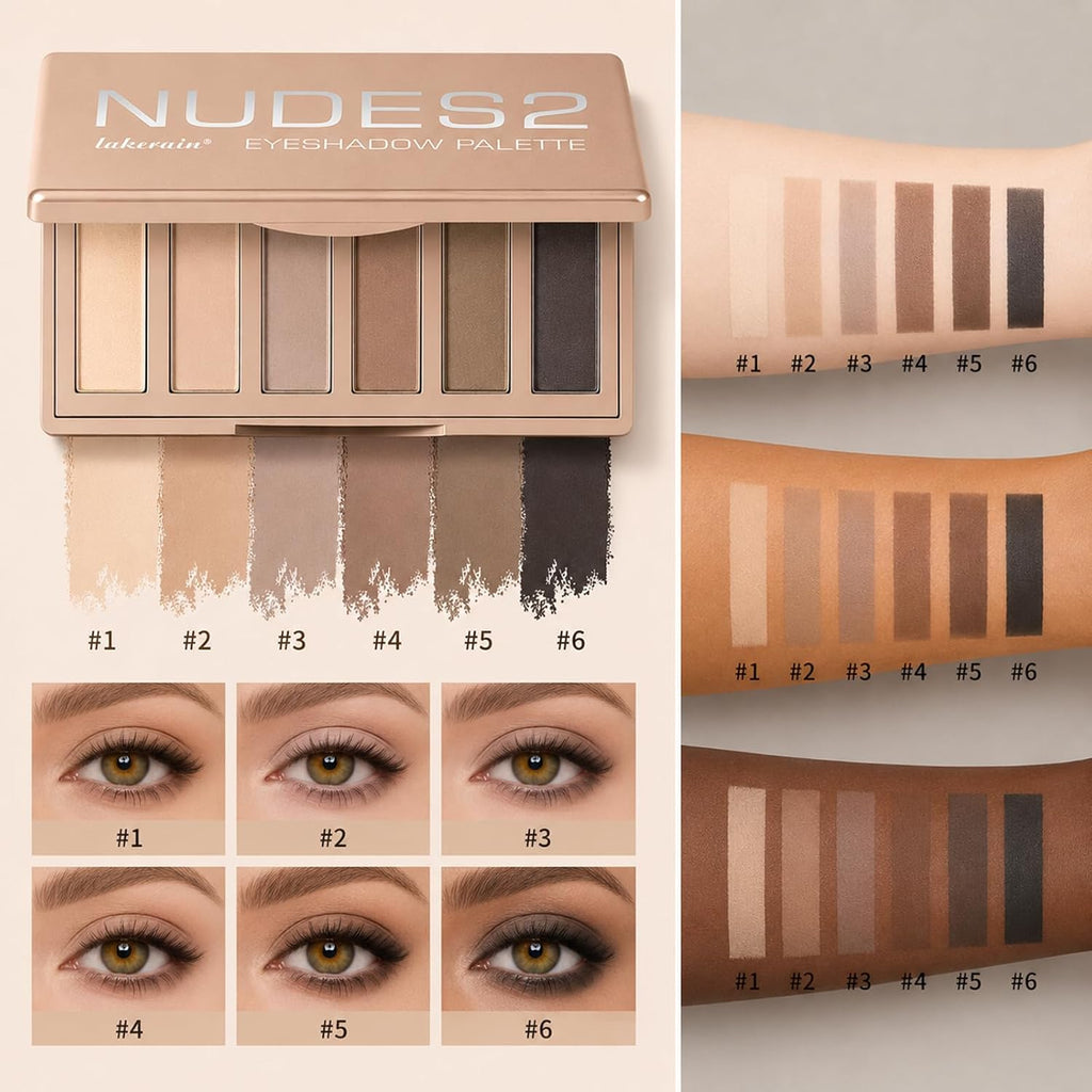 Eyeshadow Palette, 6-Color Brown Shades With 2 Brushes For Daily | Neutral Eyeshadow Palette,Travel, Daily Use, Easy To Clean,Portable,Makes A Great Gift