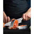 MOSFiATA 8" Super Sharp Professional Chef's Knife with Finger Guard and Knife Sharpener, German High Carbon Stainless Steel EN1.4116 with Micarta Handle and Gift Box