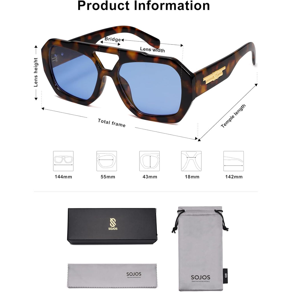 Sojos Trendy Aviator Sunglasses For Womens Mens Polarized,Hexagonal Square Double Bridge Designer Inspired Sun Glasses Sj2288