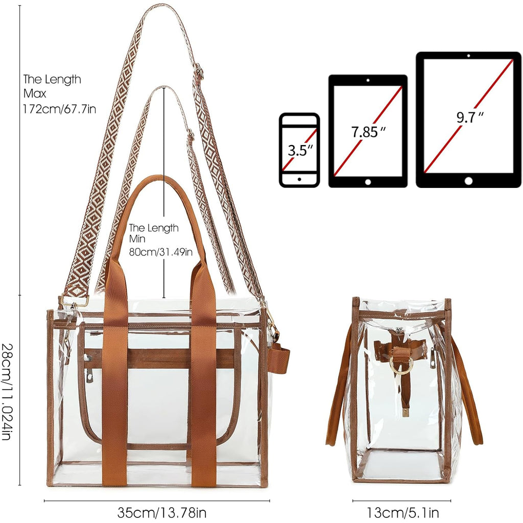 Getgto Clear Bags For Women Tote Bag, Crossbody Bag, Stadium Approved Clear Purse For Sports Events, Concert, Work & Beach