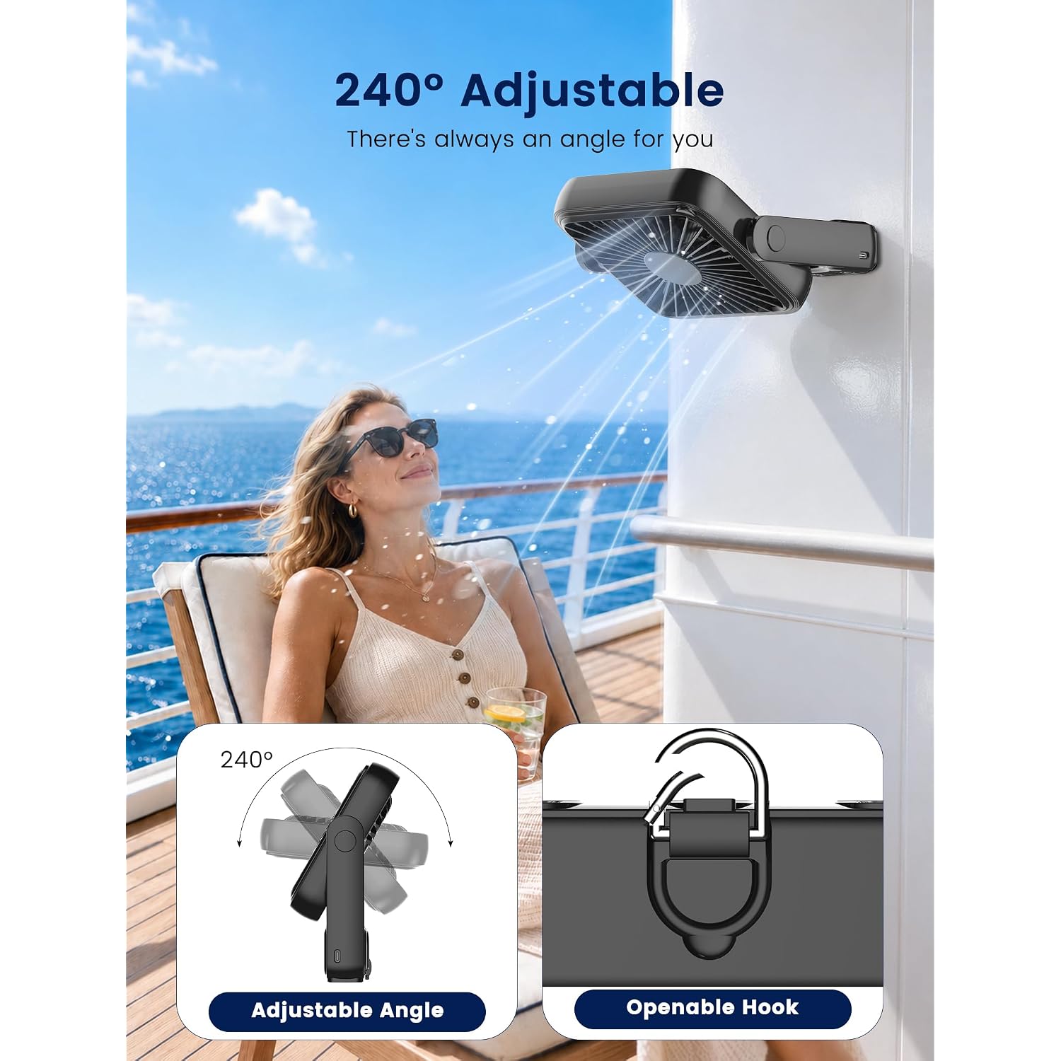 Magnetic Cruise Approved Fan, 5000Mah Ultra-Slim Travel Fan Rechargeable, 4-Speed, Hook Design, Portable Fan For Cruise Ship Cabin, Bedroom Sleeping, Camping, Travel & Cruise Essentials 2026