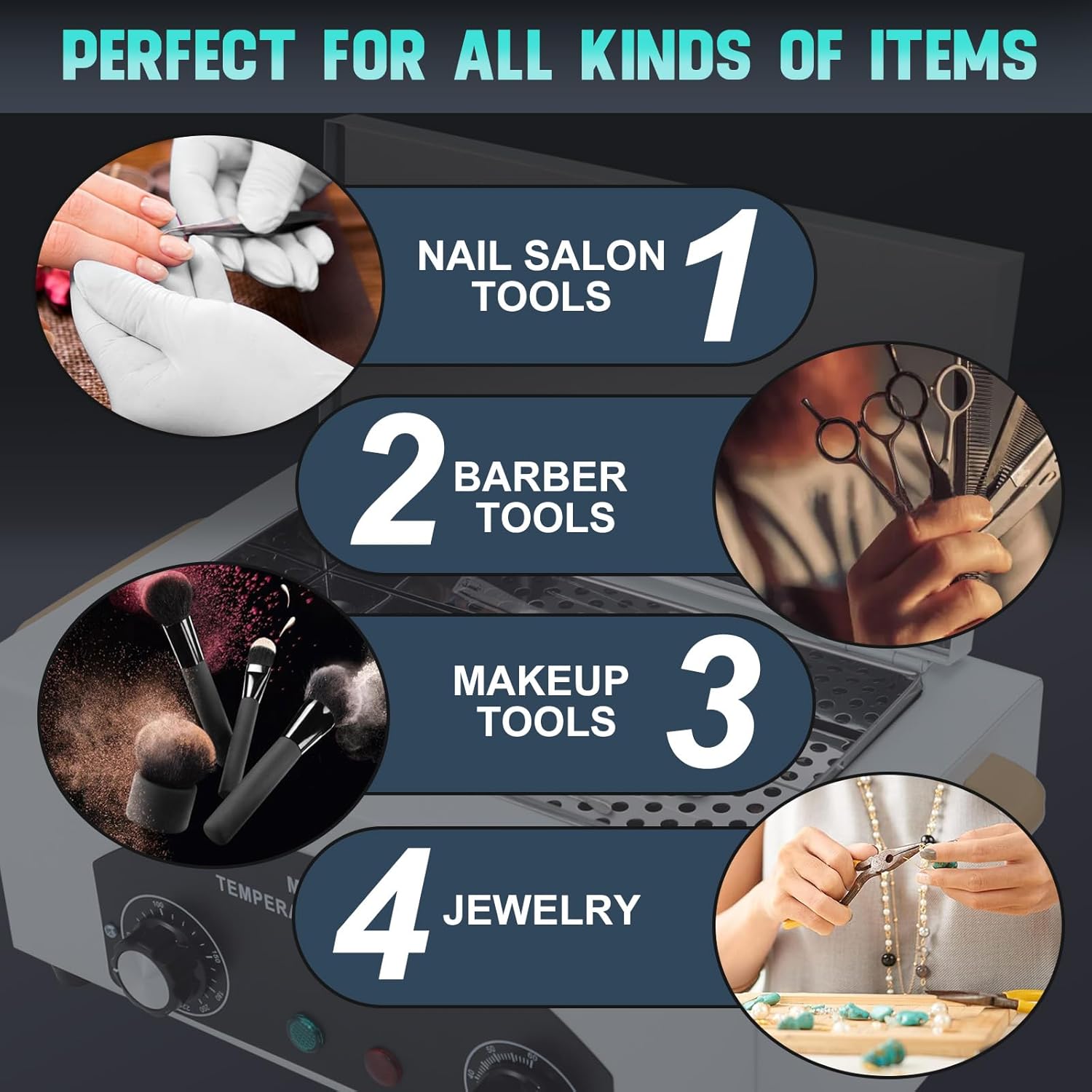 High Temperature Metal Tool Cleaning Box, 110V 300W 1.5L with Timer Manicure Pedicure SPA Salon Barber Equipment for Sundry Beauty Hair Nail Metal Tools with Handle