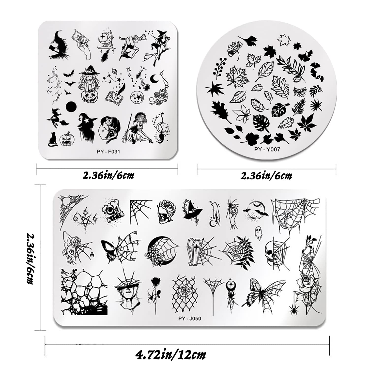 6Pcs Halloween Nail Stamping Plates Fall Maple Leaf Nail Stamper Template Kit Ghost Bat Skull Spider Web Design Nail Decorations Supplies
