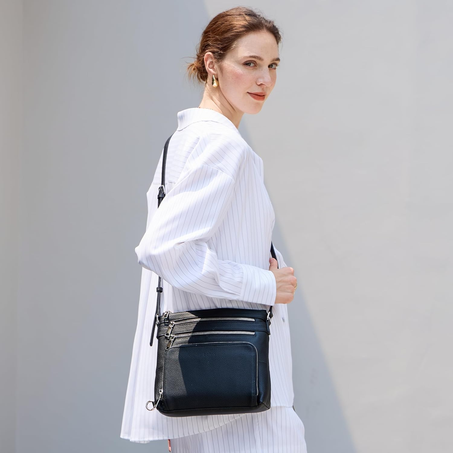 befen Genuine Leather Crossbody Bags for Women, Anti-Theft Shoulder Purse with Built in RFID Wallet for Travel