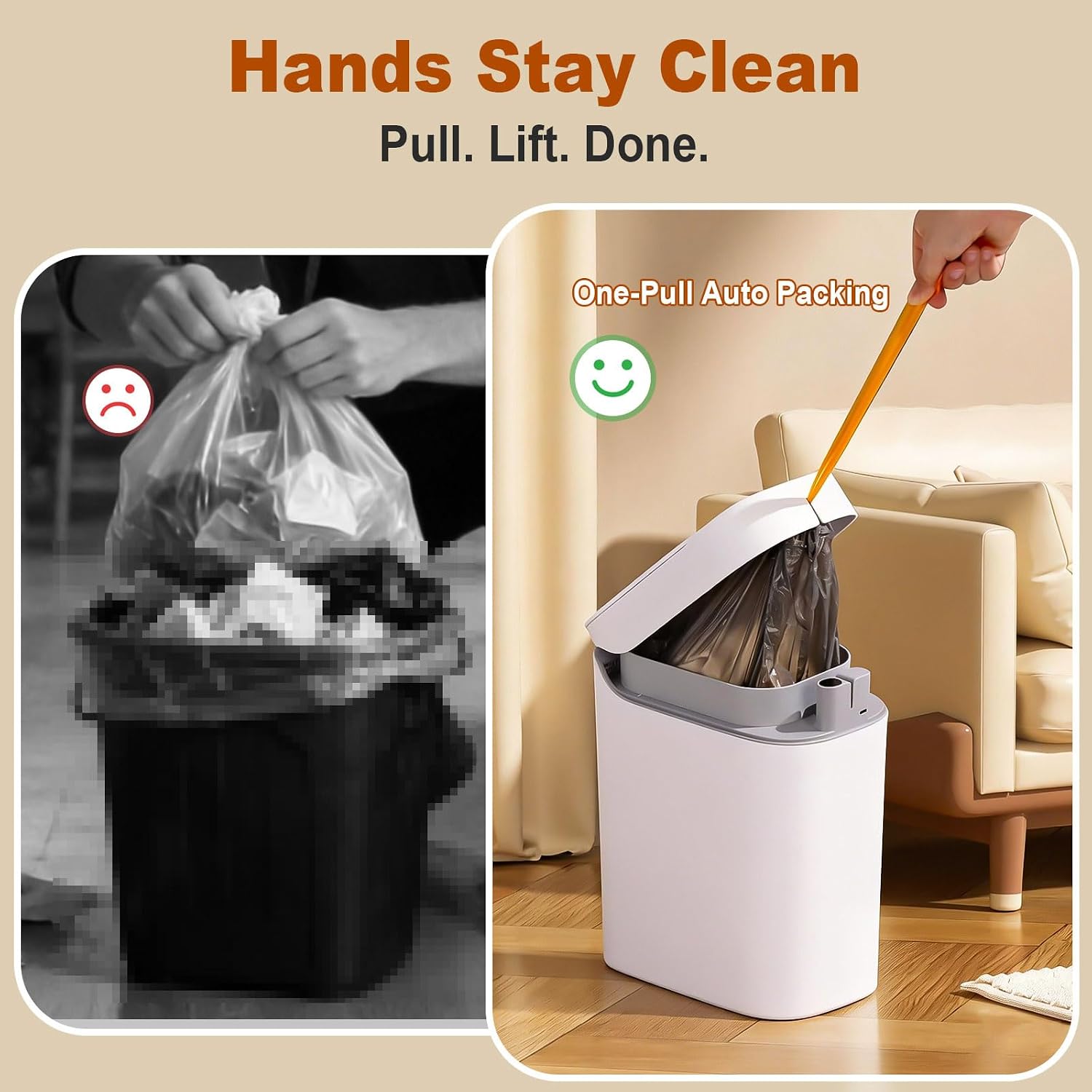 Bathroom Trash Can With Lid, Automatic Motion Sensor Trash Can, 3.5 Gallon Garbage Can, Type-C Rechargeable, Bag-Holding Design, One-Pull Auto Packing, Quiet-Close Hinge For Bedroom, Office