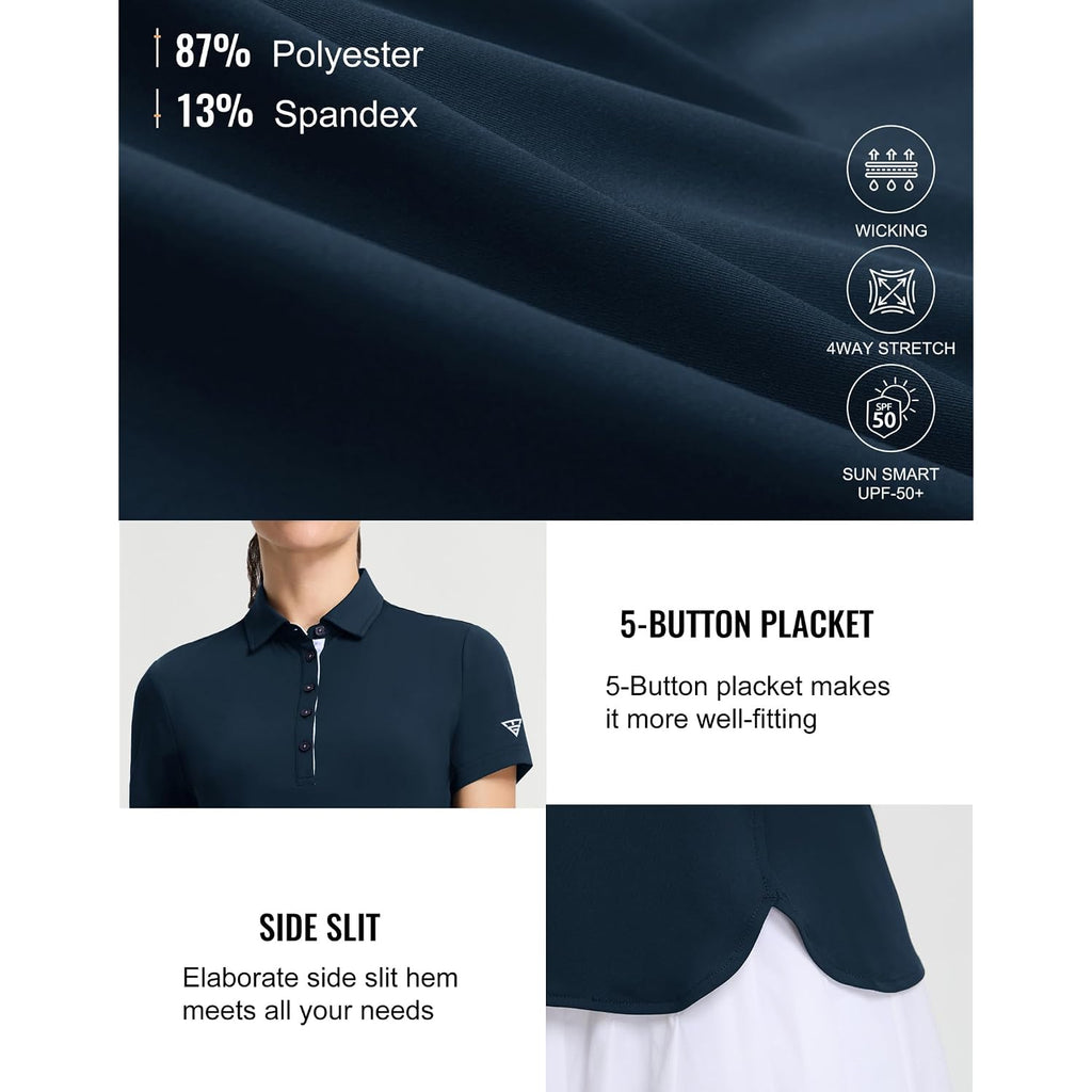 M Maelreg 5-Button Polo Shirts For Women Stretch Dry Fit Performance Lightweight Contrast Collared Golf Shirts Short Sleeve