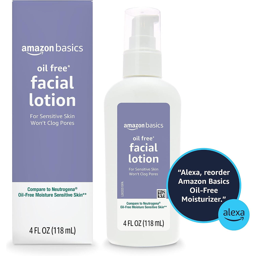 Amazon Basics Oil-Free Facial Moisturizer For Sensitive Skin, Fragrance Free, Non-Comedogenic, 4 Fluid Ounce (Previously Solimo)