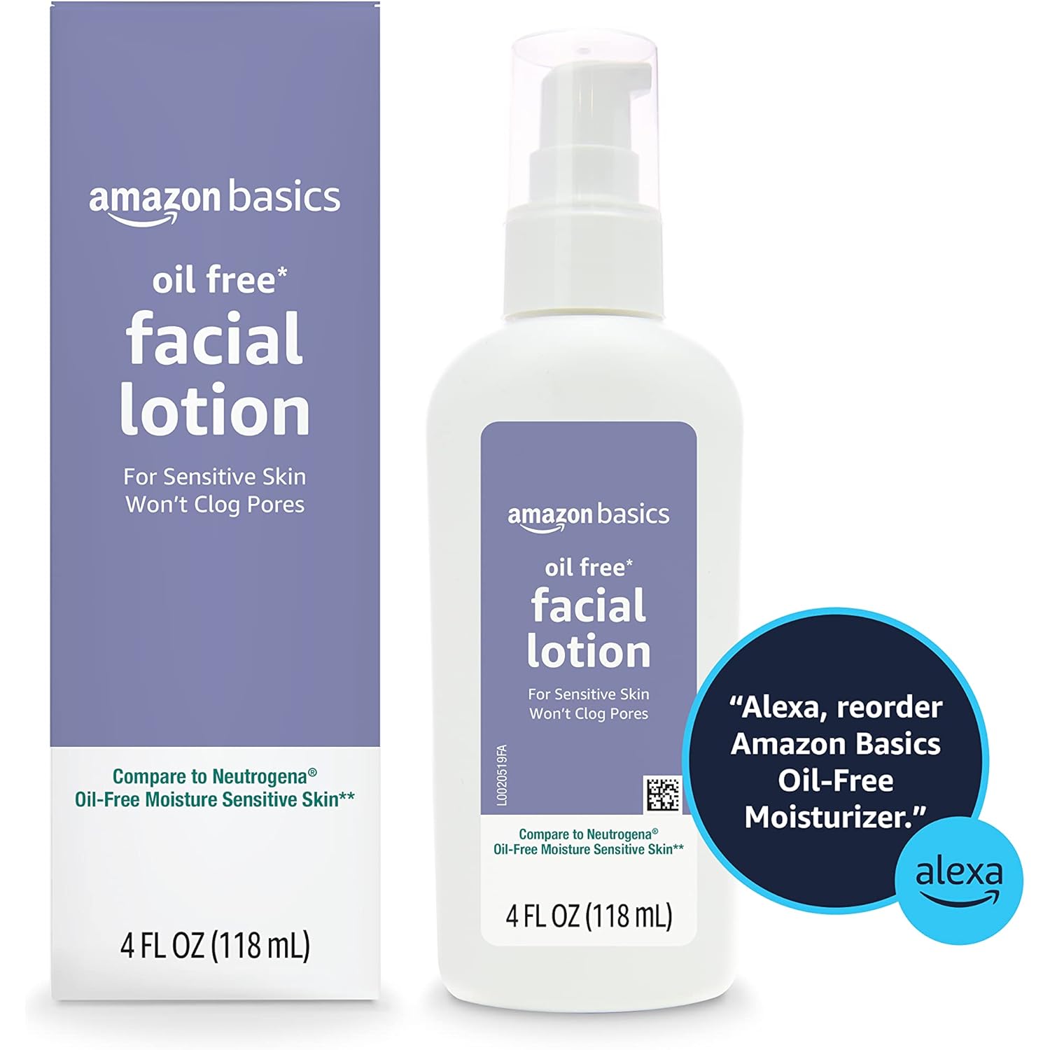 Amazon Basics Oil-free Facial Moisturizer for Sensitive Skin, Fragrance Free, Non-Comedogenic, 4 Fluid Ounce (Previously Solimo)