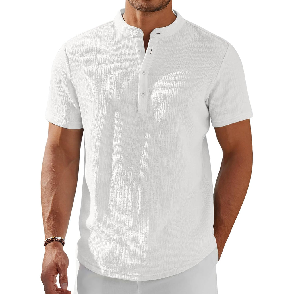 Coofandy Men'S Henley Shirt Short Sleeve Stand Collar Summer Casual Beach Hippie T-Shirts