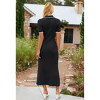 Merokeety Women'S Spring Summer Ribbed Maxi Dress 2026 Bodycon V Neck Button Short Sleeve Slim Fit Knit Sweater Dresses