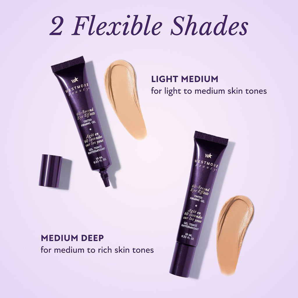 Westmore Beauty 60 Second Effects Tinted Firming Gel - Under Eye Cream For Puffiness And Bags Under Eyes - 10 Ml Light To Medium - 0.33 Fl Oz