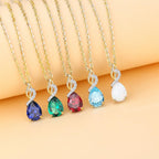 FANCIME 14K Solid Yellow Gold Teardrop Pendant with Diamond Birthstone Necklace Birthday Gifts for Mom Women, Sterling Silver Chain 16" + 2" Extender
