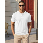 Magnivit Mens Henley Shirts Short Sleeve Cotton Casual Summer Basic T-Shirts 3 Button Solid Collarless Shirts For Work