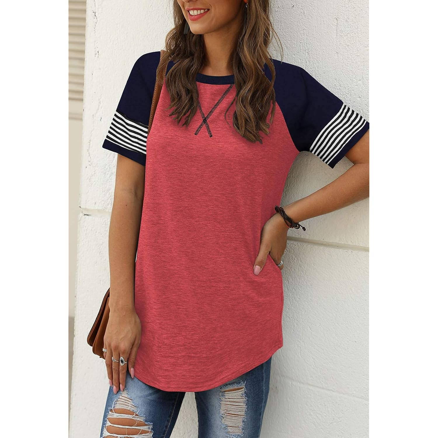 Adibosy Women Summer Casual Shirts: Short Sleeve Striped Tunic Tops - Womens Crew Neck Tee Tshirt Blouses
