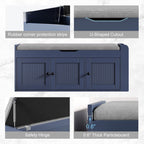 42.6" Storage Bench - Shoe Storage Bench With Side Storage Shelves And 3 Doors, Multifunctional Entryway Bench With Lift Top Cushion, Shoe Bench For Bedroom, Living Room, Entryway, Navy Blue