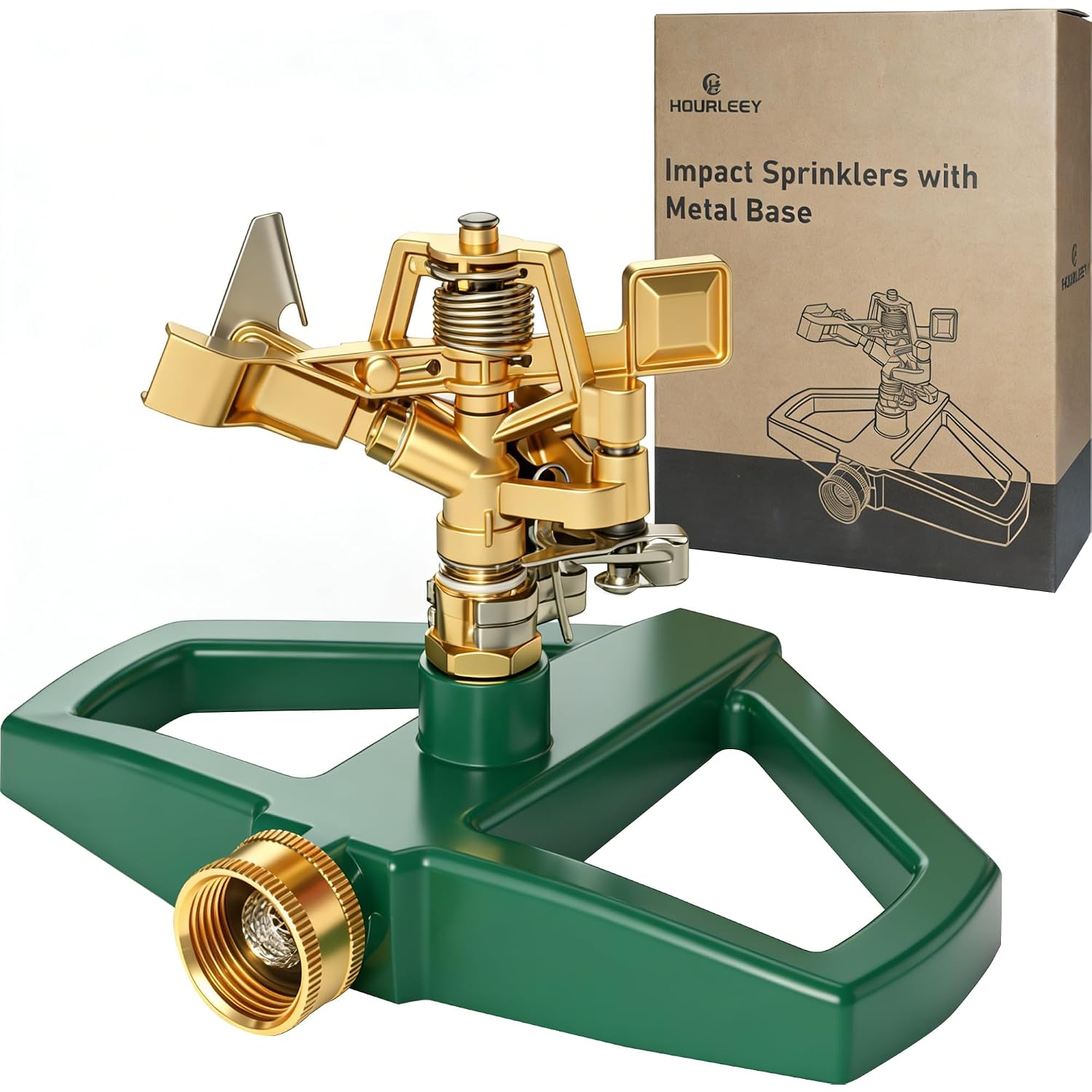 Hourleey Impact Pulsating Sprinklers For Yard - Heavy Duty Lawn Sprinkler With Metal Base, Adjustable Rotating 360 Degree For Large Area Garden, Coverage Up To 5,800 Sq. Ft