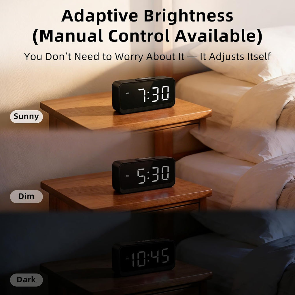Battery Operated Small Alarm Clock: Digital Compact Large Display Cordless Clock For Bedroom Travel - Simple To Use For Seniors Teens White Digits