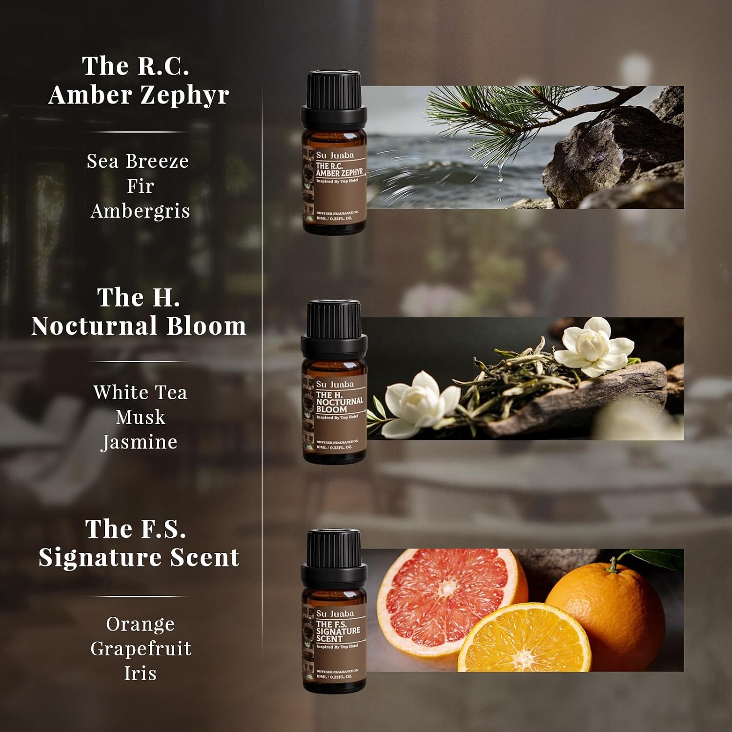 Su Juaba Hotel Collection Diffuser Oil Gift Set For Diffusers & Diy | Fragrance Oil Set,Luxury Scents Inspired By Iconic Hotels For Diffusers For Home,And Diy Crafting 6 Pack - 10 Ml/0.33 Fl Oz