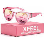 Xfeel Polarized Over Glasses Sunglasses for Women Sunglasses that Fit Over Glasses UV400 Protection for Outdoor Driving A14- Pink/Pink