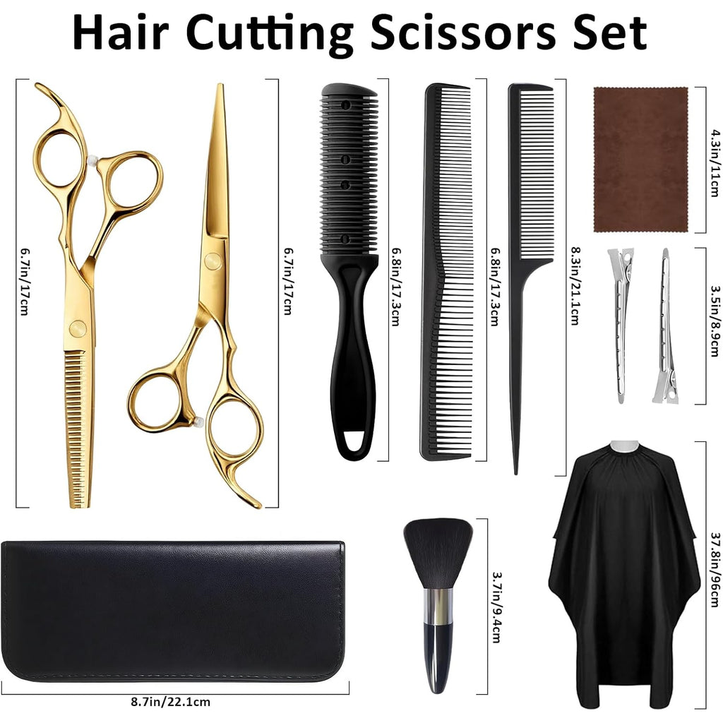 12 Pcs Professional Hair Cutting Scissors Set, Stainless Steel Haircut Shears With Thinning Scissors, Combs, Cape & Storage Case, Sharp & Durable For Men Women Kids, Home Salon Barber Use