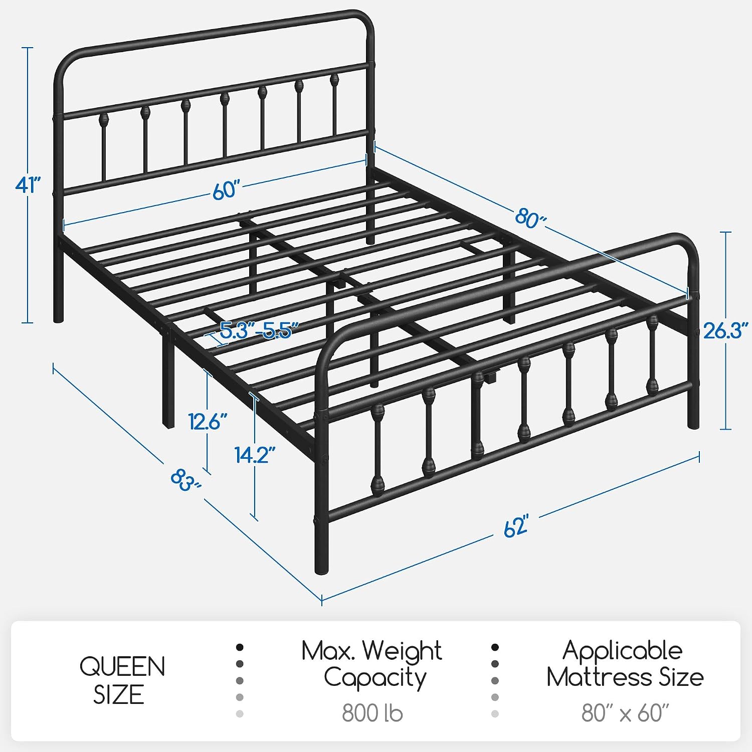 Yaheetech Queen Bed Frame With Headboard, Victorian Vintage Black Iron
