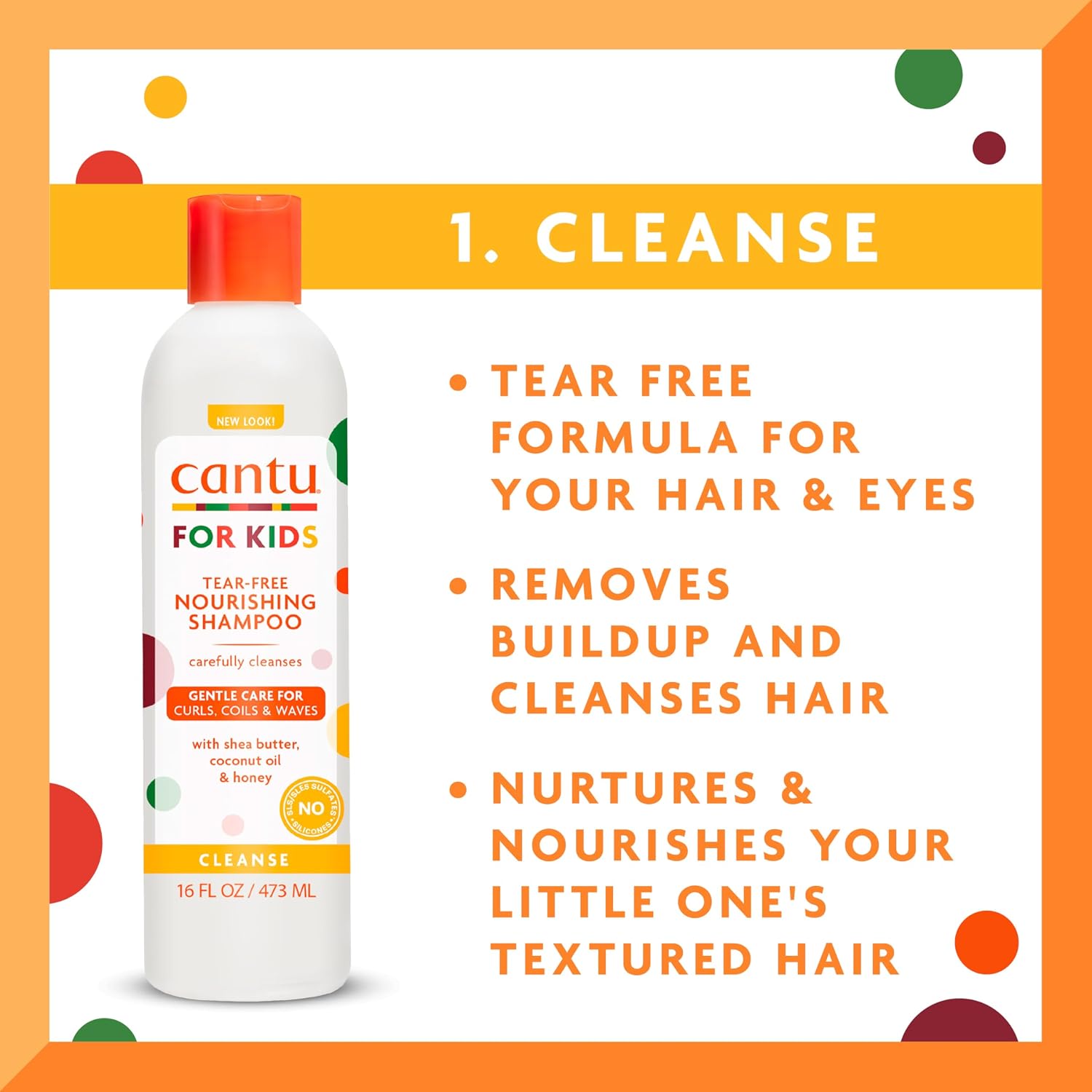 Cantu Care For Kids Haircare Regimen Set With Large Size Shampoo + Conditioner + Detangler + Leave-In Conditioner (Pack Of 4)