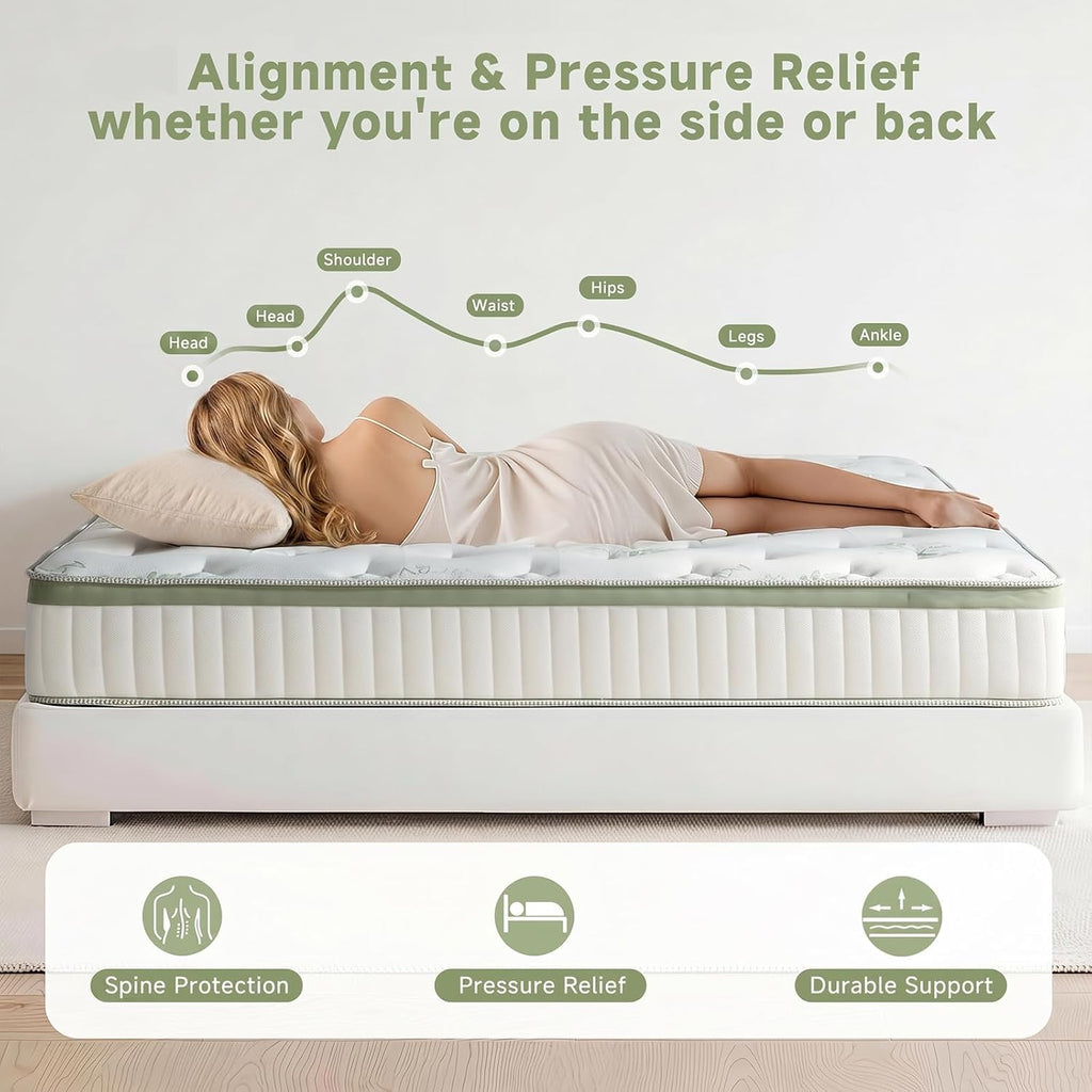 Queen Mattress 12 Inch,Medium Firm Hybrid Queen Size Mattress In A Box, Memory Foam With Individual Pocket Springs, Upgrade Zoned Support, Motion Isolation&Pressure Relief, Certipur-Us