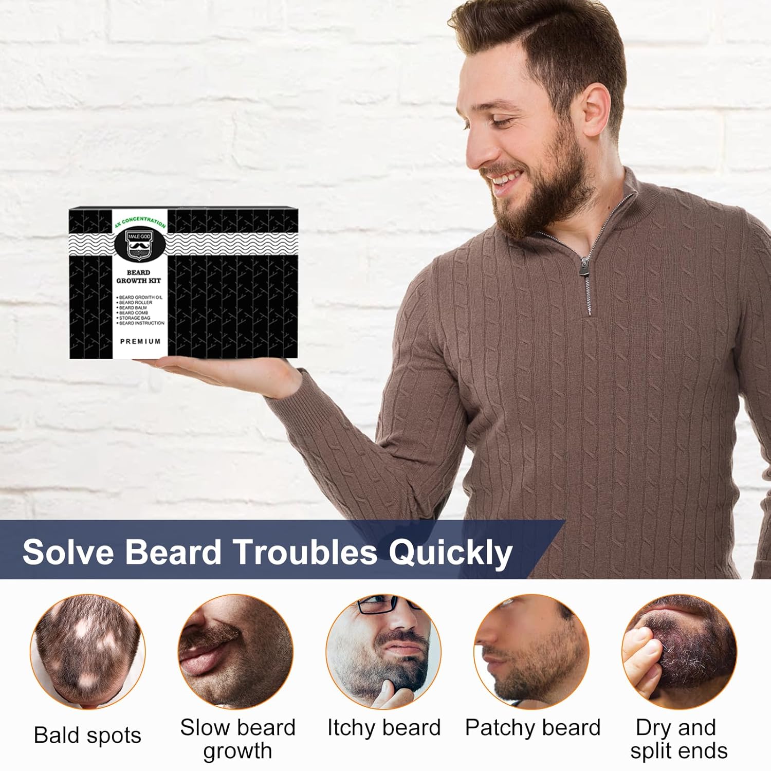 MALE GOD Beard Kit, Beard Growth Kit w/Natural Ingredients Beard Oil & Balm & Comb, Beard Growth Oil w/4X Thickening Biotin, Chrismtas | Anniversary | Birthday Gifts for Men Him Husband Boyfriend, Dad