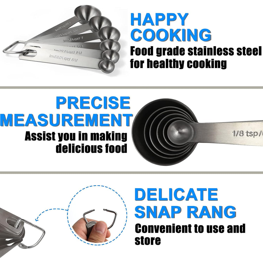 Measuring Spoons, Premium Heavy Duty Stainless Steel Measuring Spoons Cups Set, Small Tablespoon With Metric And Us Measurements, Set Of 6 For Measuring Dry And Liquid Ingredients