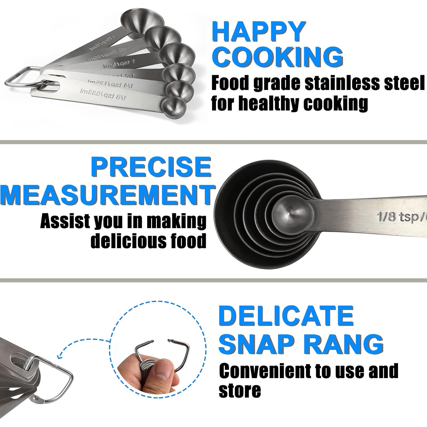 Measuring Spoons, Premium Heavy Duty Stainless Steel Measuring Spoons Cups Set, Small Tablespoon With Metric And Us Measurements, Set Of 6 For Measuring Dry And Liquid Ingredients