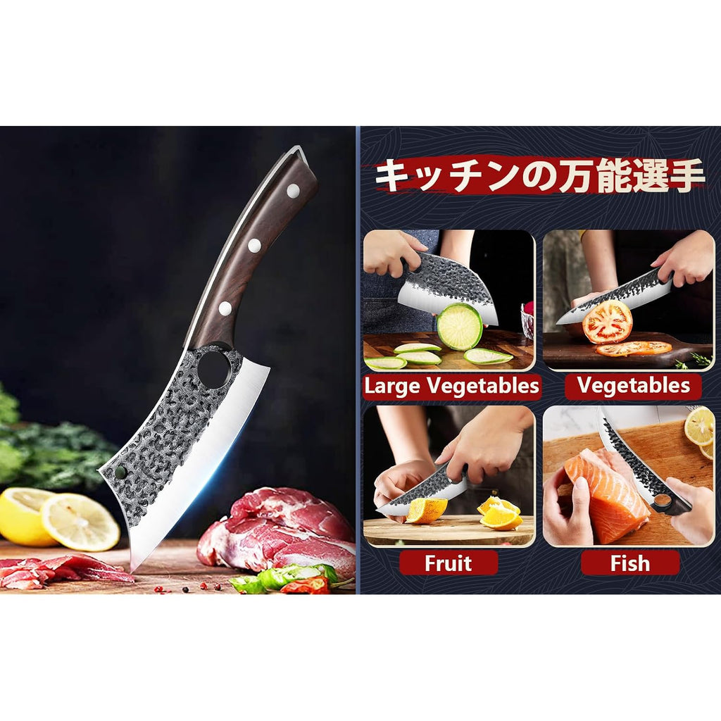 Drgskl Serbian Chef Knife Set - 10 Pcs Hand Forged Knife Set With Bag | Japanese Ats-34 Steel, Hand Forged Full Tang Knife, Ebony Handle, Anti-Stick Pounding Texture, Full Accessory Kit, Ideal Gift